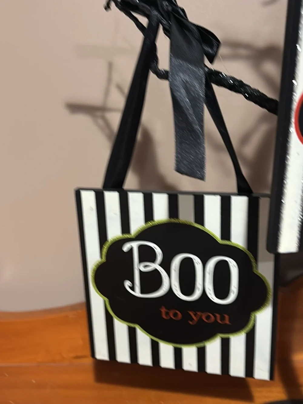 Halloween Trick or Treat Hanging tree with ornaments Black & White Stripe